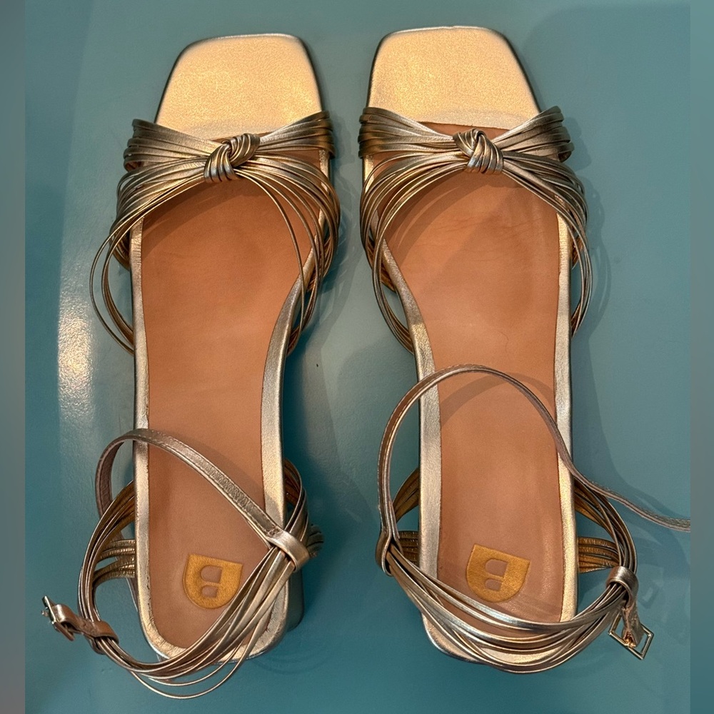 Bared Footwear Sunangel Gold Leather Low Heel Sandals EU 41 Wedding Comfort Shoe